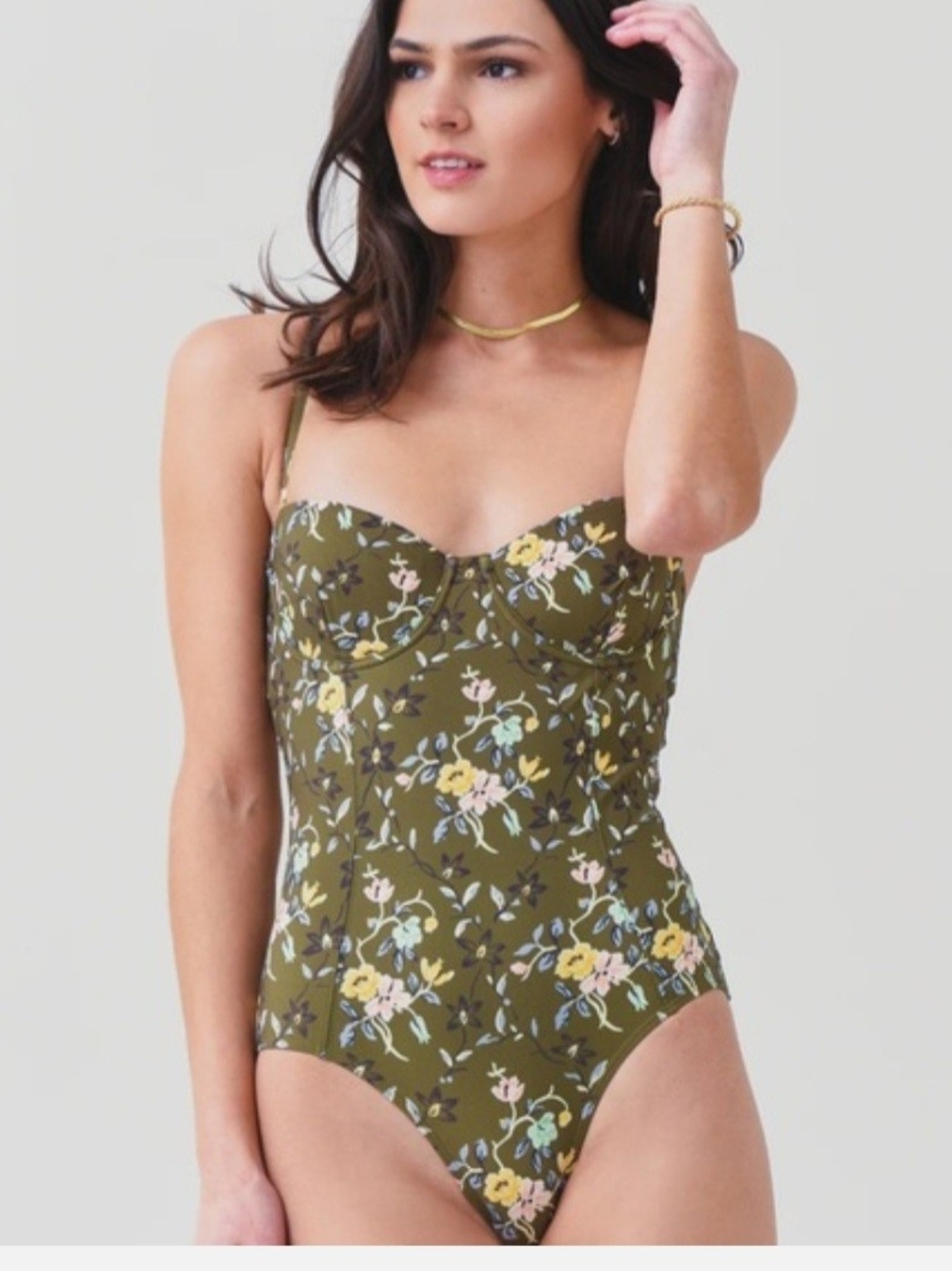 Tory Burch Olive Green Floral Trim One-Piece